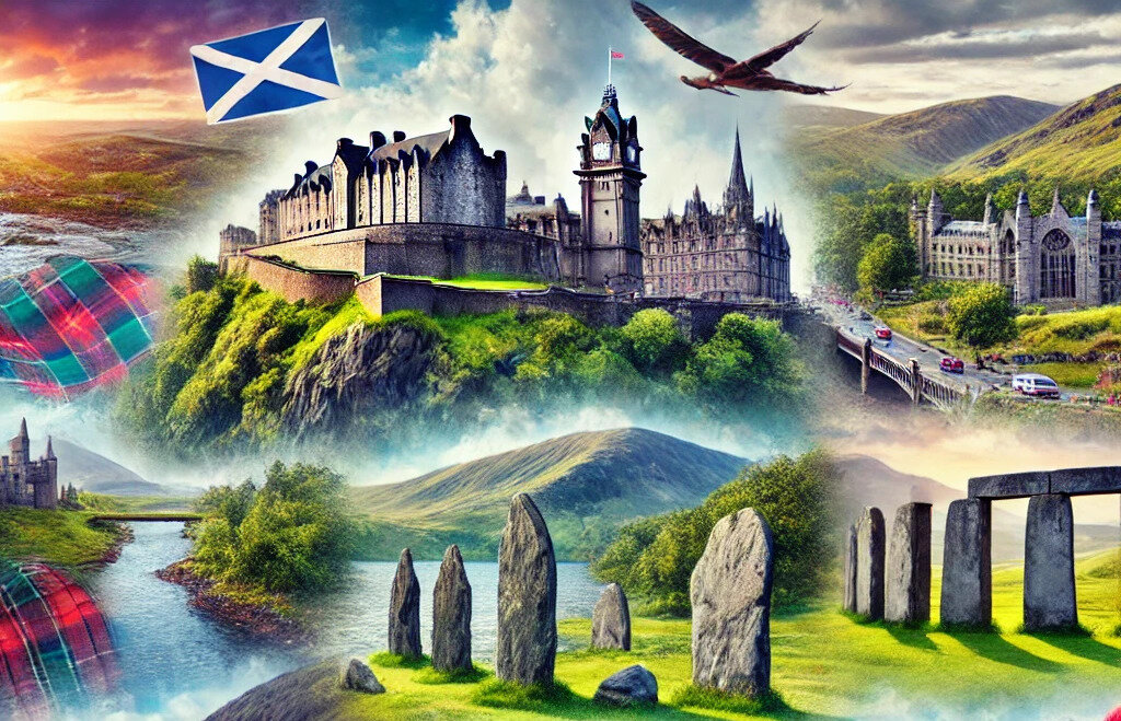 An illustration representing Scottish tourist attractions