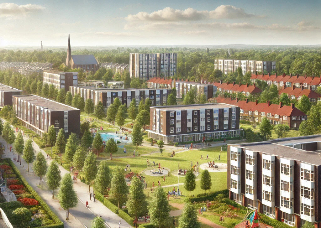 An illustration of a modern British new town