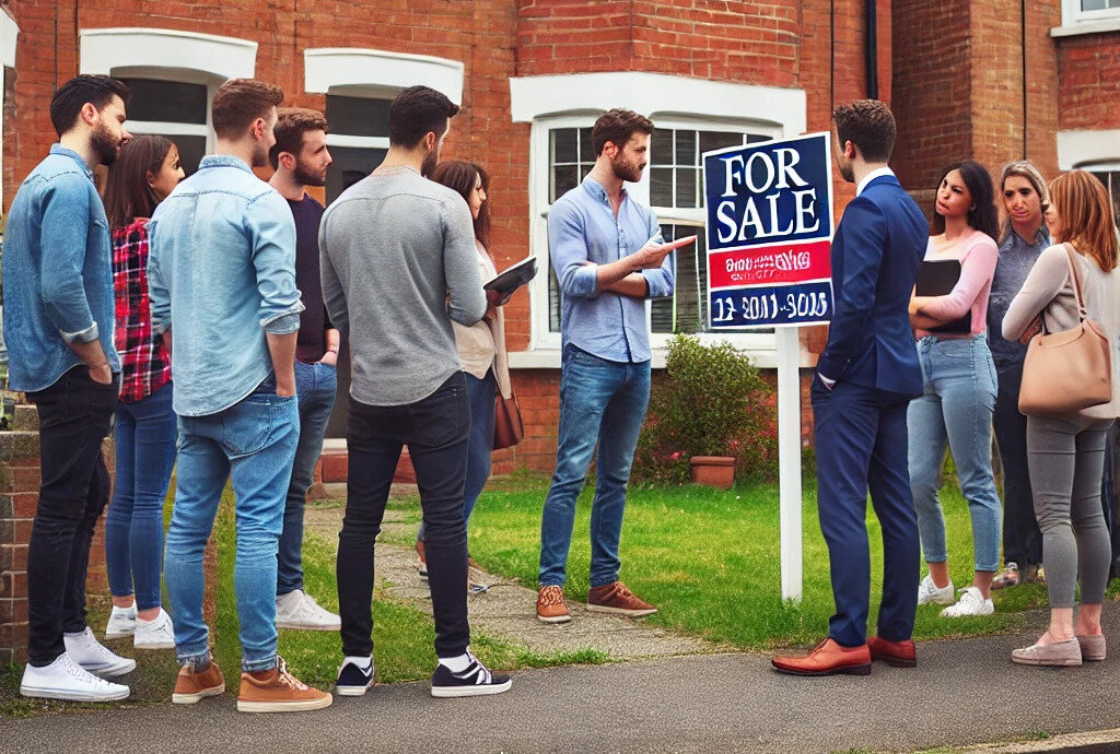 A picture of people viewing a property.