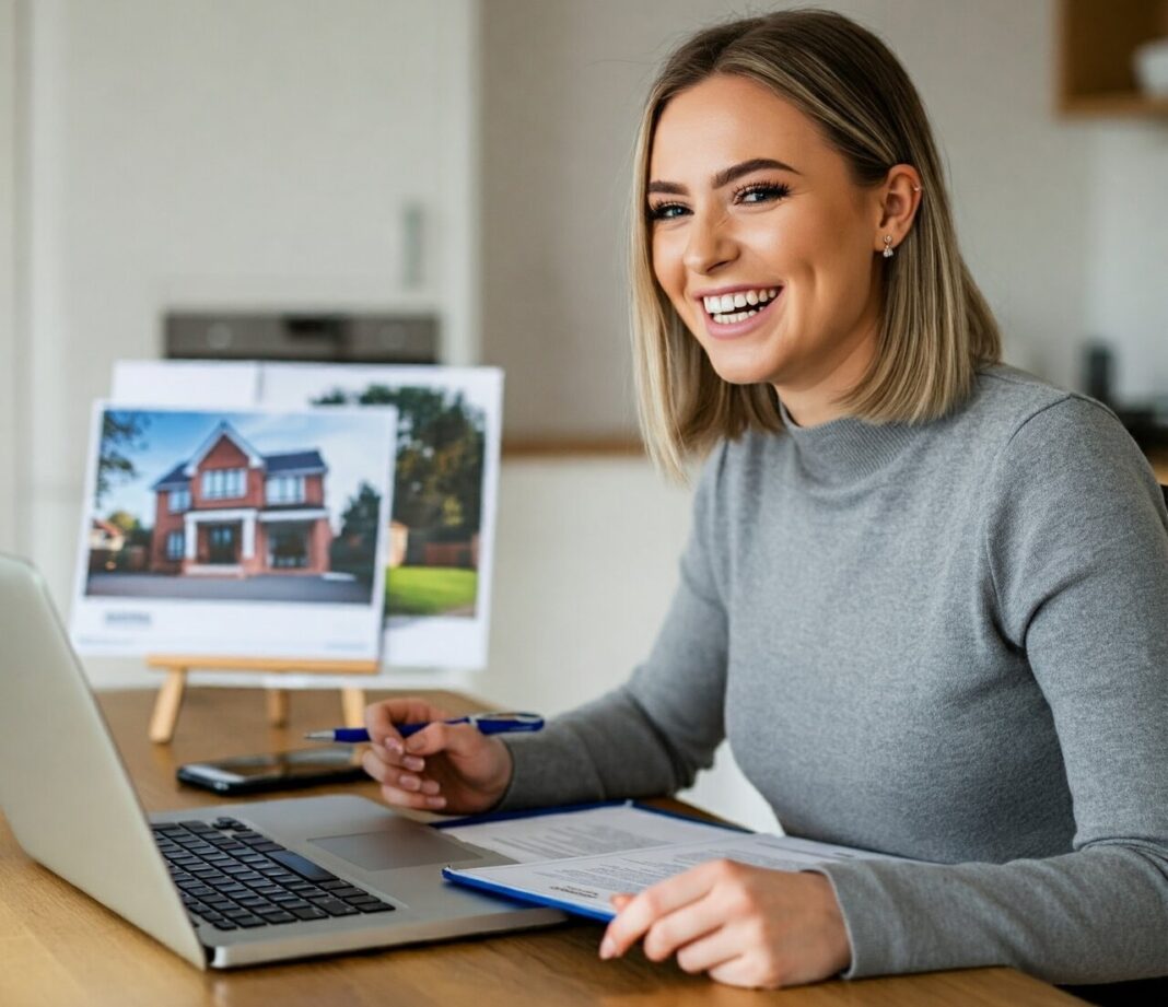 A female estate agent working from home