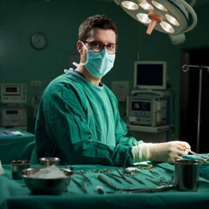 A medical surgery student at work