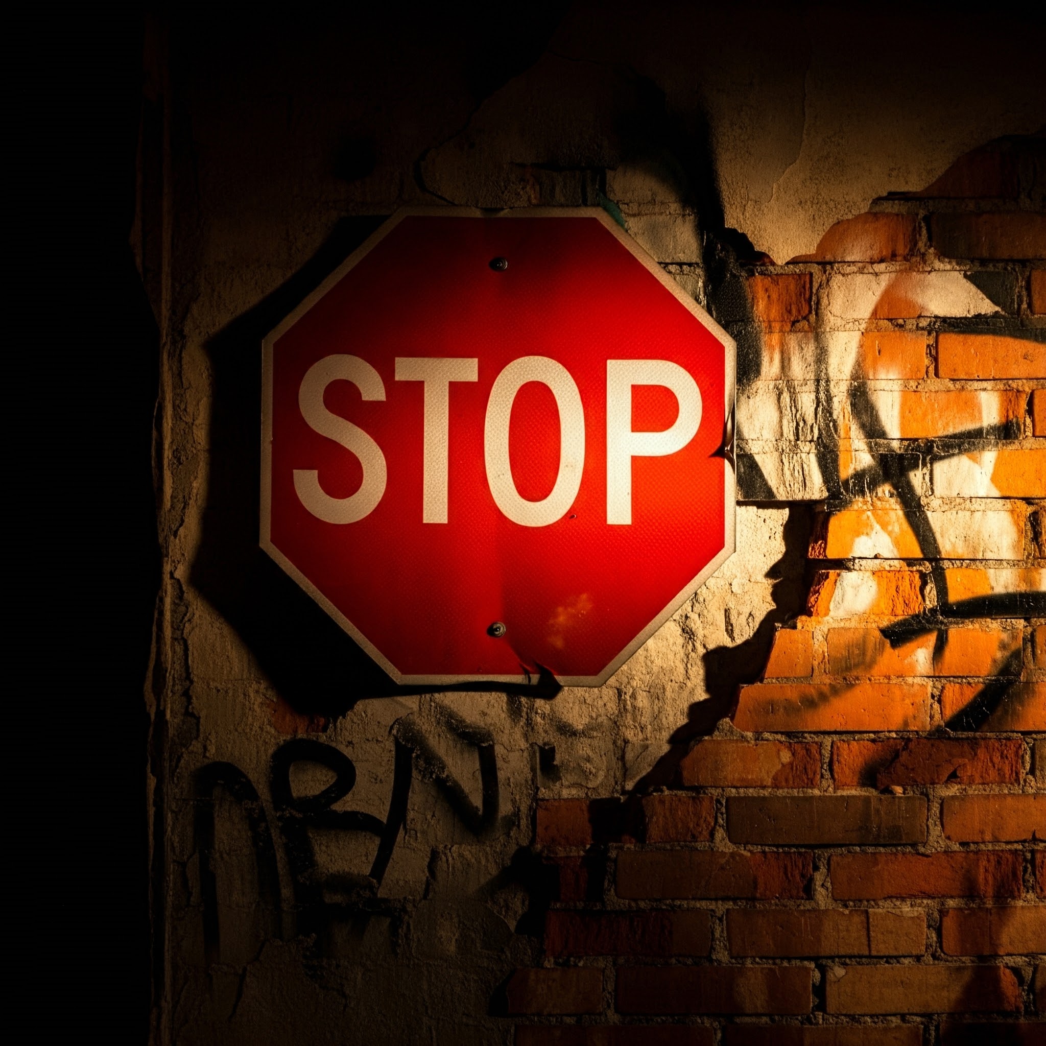 A STOP sign is pictured on a graffiti wall