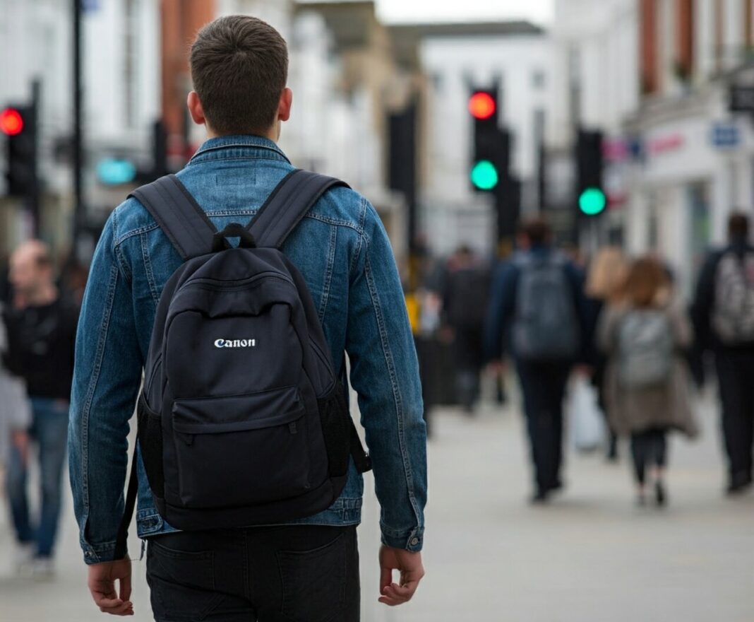 student with backpack