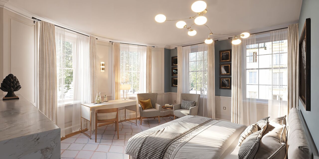 25 Craven Street, principal bedroom suite, interior designed