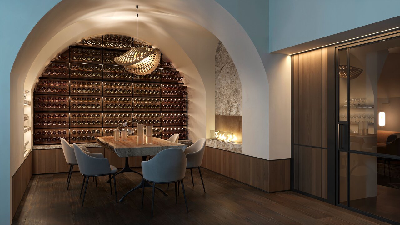 25 Craven Street, wine cellar and tasting room, interior designed