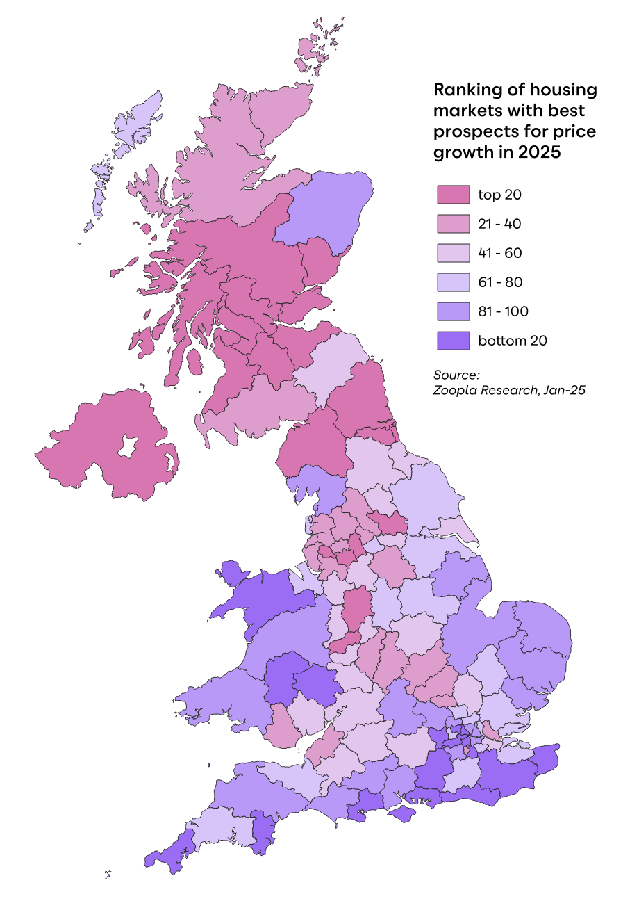 Map of rankings across 120 UK postal areas