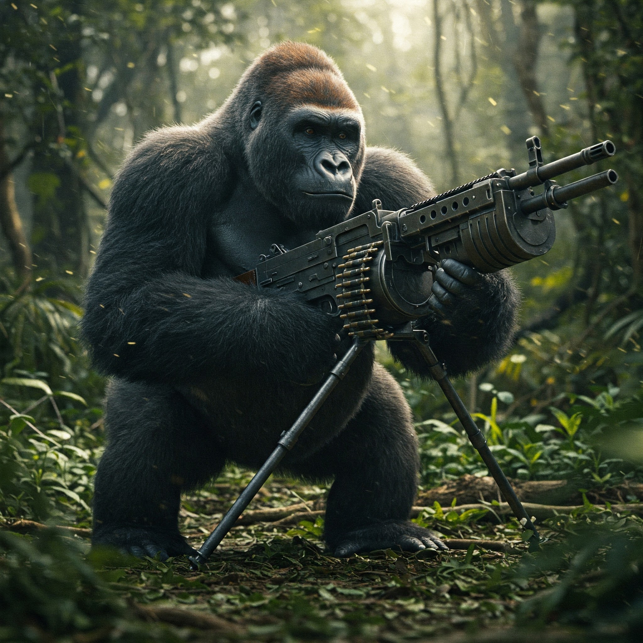 Gorrilla and a machine gun