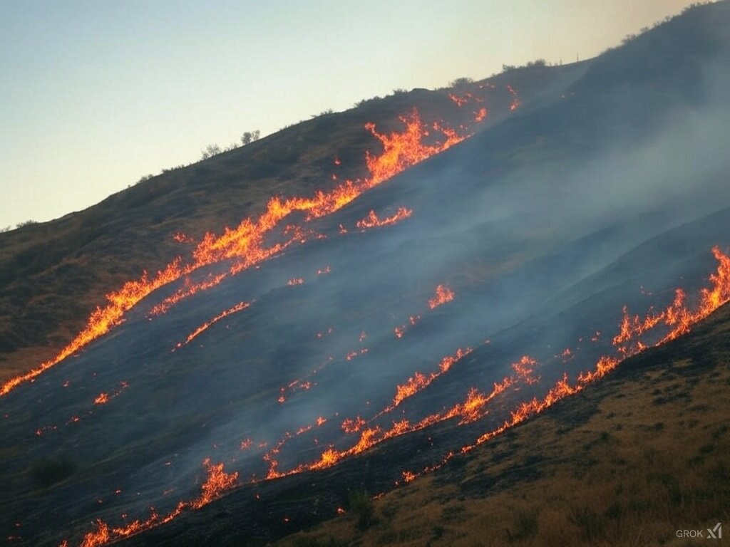 LA fire sweeps hillside