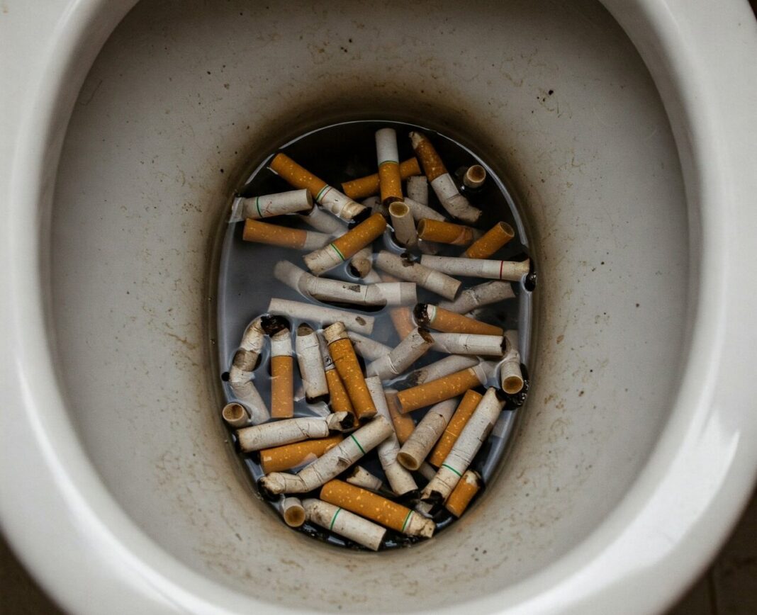 Toilet bowl and cigarettes