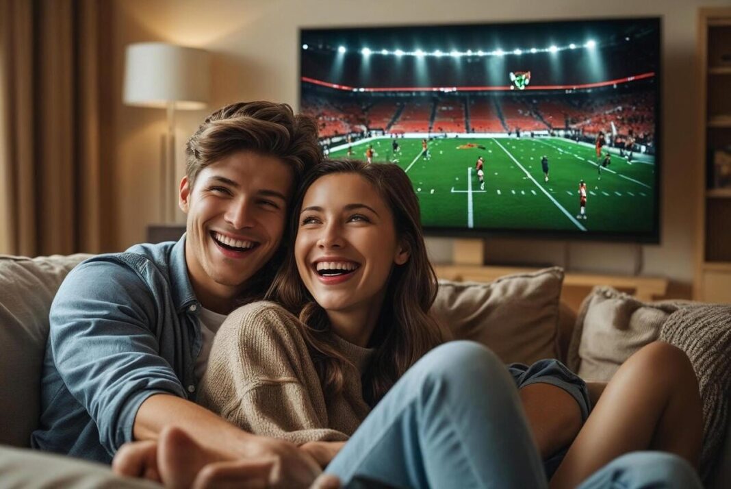 Couple watching sport on TV