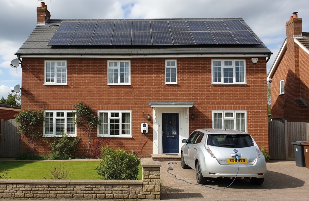Solar panel house with EV charging
