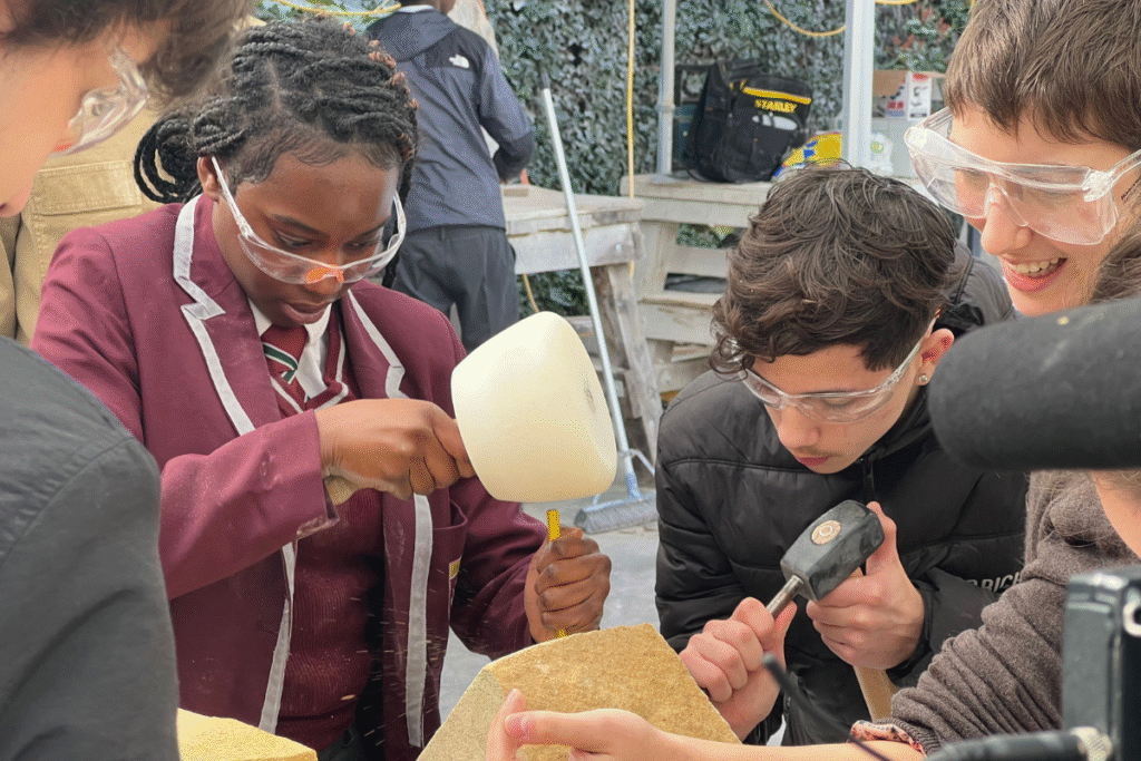 Pupils learn stonemasonary at a workshop