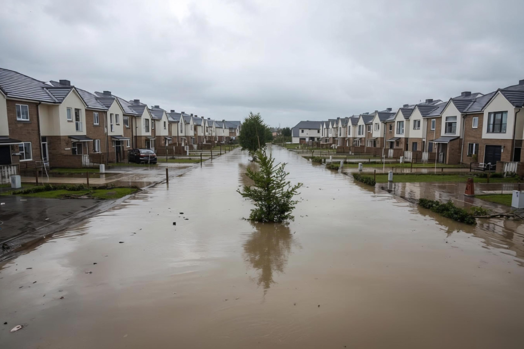 Flooded housing estate