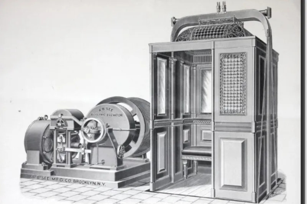 Kensington Court, diagram showing first Victorian era lift and their machinery