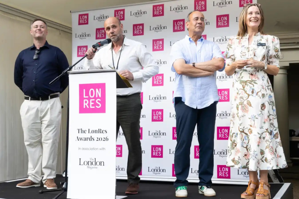 From left to right - Chris Welch, director of sales, LonRes: Anthony Payne, CEO, LonRes; Anne Cuthbertson, editor, The London Magazine (party sponsor)