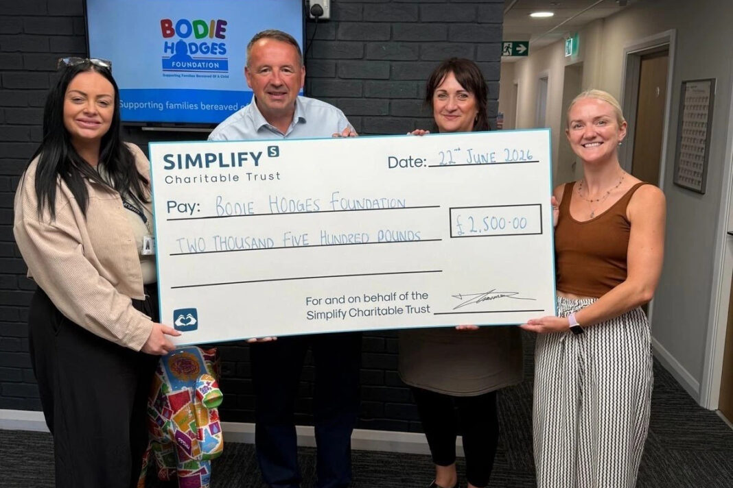Simplify’s trust gives £22,500 to nine local charities Simplify-2.5K-to-Bodie-Hodge