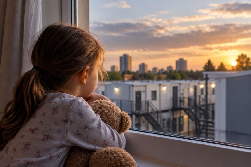 UKREiiF backs campaign to tackle temporary accommodation crisis Child Watching Sunset Over Modular Homes