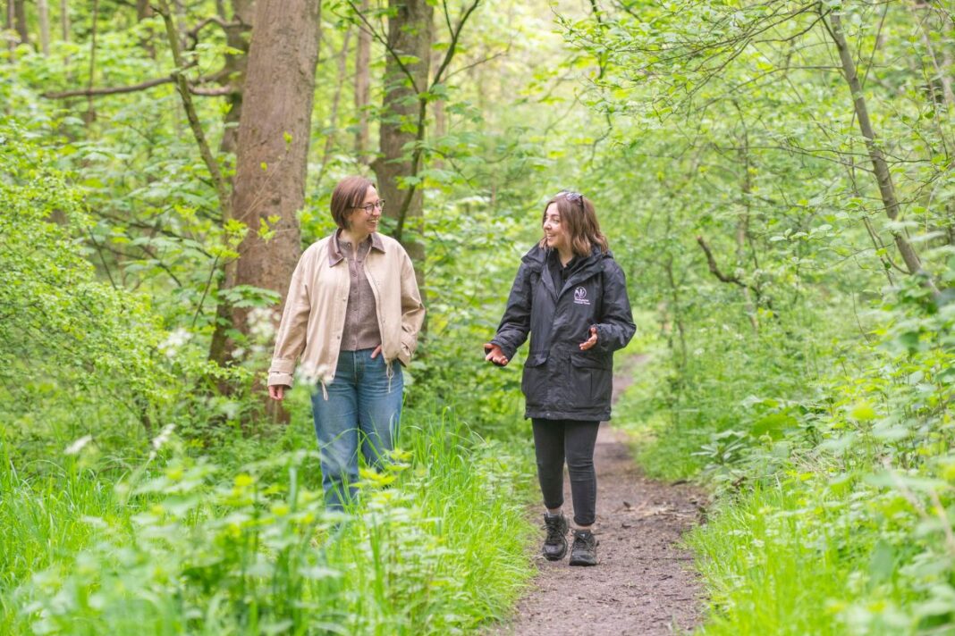 Wildlife survey finds biodiversity hotspot at Bradford HQ Kate Livesey from YBS and Gabrielle Cruttenden from YWT assess the woodland at YBS HQ