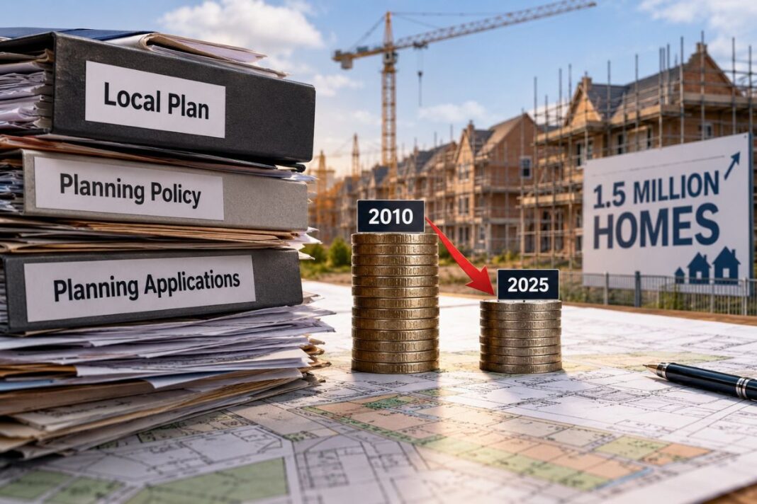 Council planning spending £4.5bn below 2010 level Local Plans, Funding Cuts, New Homes.png