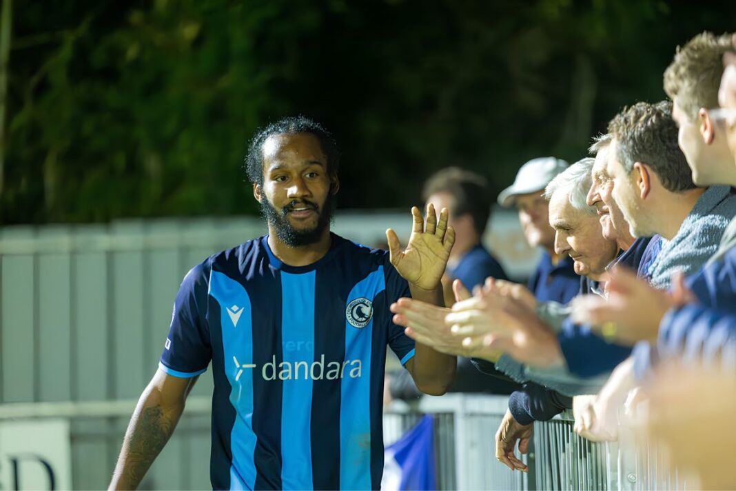 Dandara renews kit sponsorship of Crowborough Athletic Rushaar Samuel-Smikle of Crowborough FC wearing the Dandara sponsored kit.